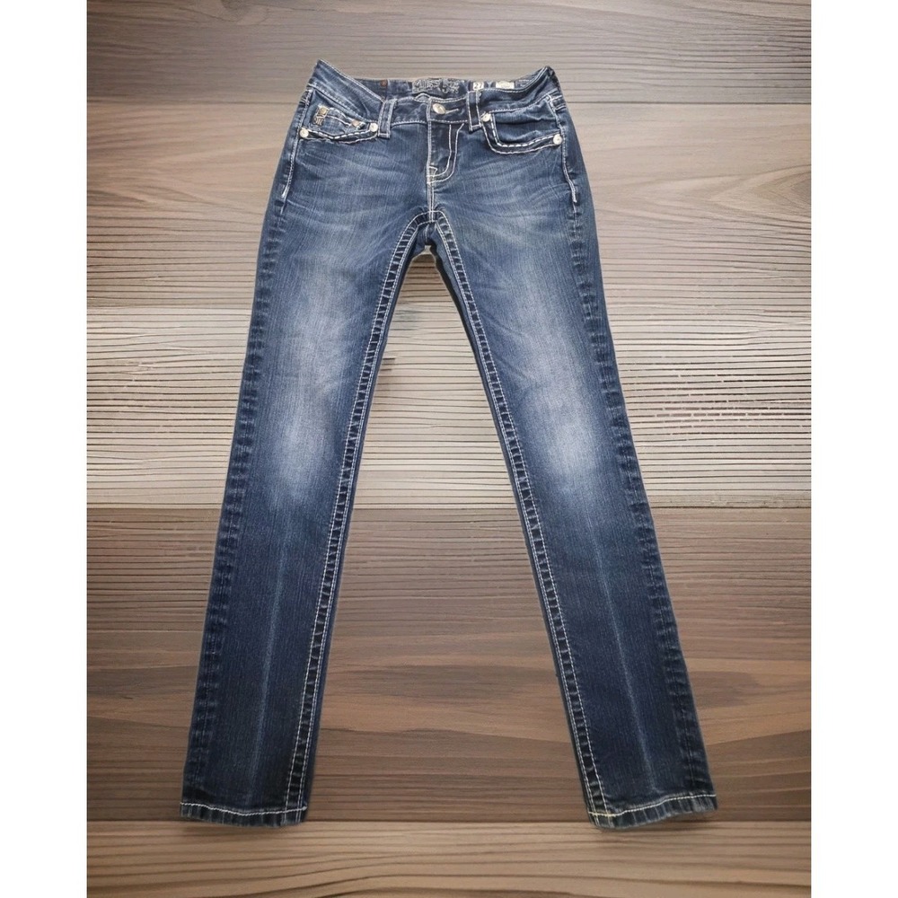 Miss Me 27x29.5 Skinny Jeans Womens Thick Stitch Dark Wash